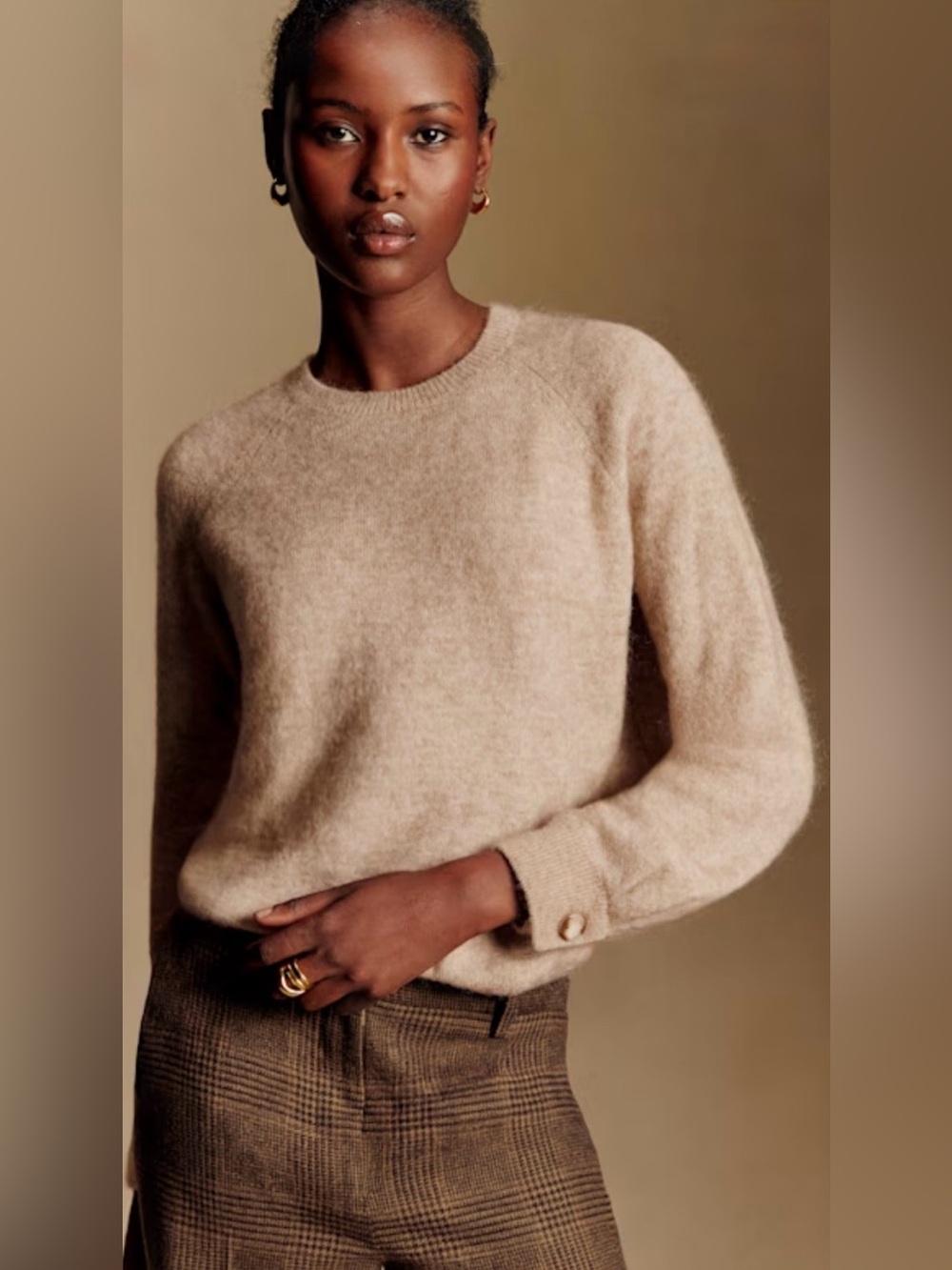 Sezane Beige Louisa Wool Crewneck Jumper Size Large